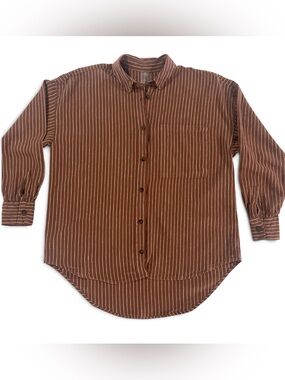 Calla Women’s Brown Striped Button-Down Shirt Boyfriend Style Size S